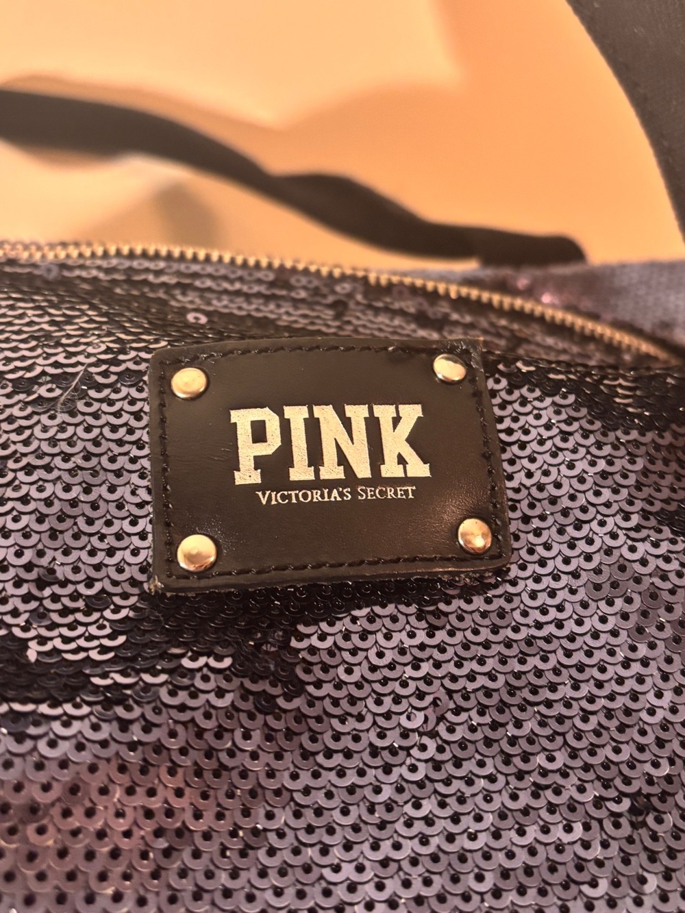 PINK Victoria's Secret Navy Sequin Weekend Duffel w/ Black Accents